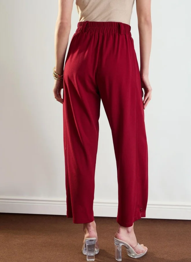 SASSAFRAS Maroon Relaxed Fit Mid-Rise Trousers for Women