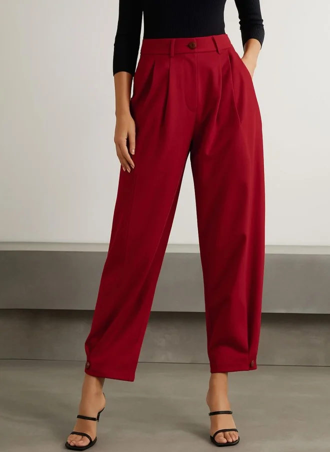 SASSAFRAS Maroon Relaxed Fit Mid-Rise Trousers for Women