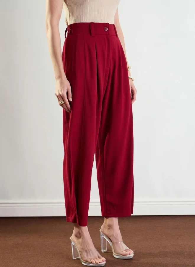 SASSAFRAS Maroon Relaxed Fit Mid-Rise Trousers for Women