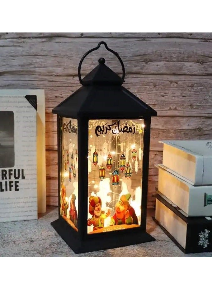 فانوس رمضان بشخصيات رمضانية - اللون اسود ، الحجم 14*14 والارتفاع 35.5 سم - Image 1