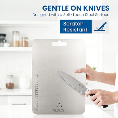 HomeWiz Stainless Steel Chopping Board | 31.8 x 21 cm Large | 304 Grade Food-Safe Steel | Heavy Duty Steel Board | for Fruits, Vegetables, Meat & Dough Kneading | Built for Daily Use | Made in India - Image 2