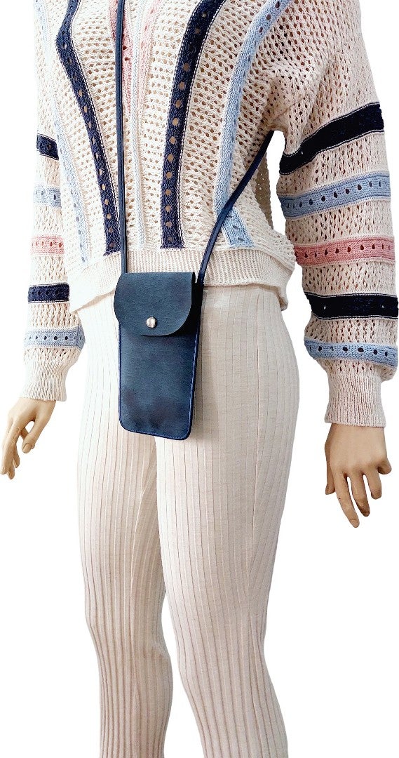 Cemmys Women's Crossbody Nubuck Shoulder Strap Phone Bag Case - Navy Blue  - Image 3
