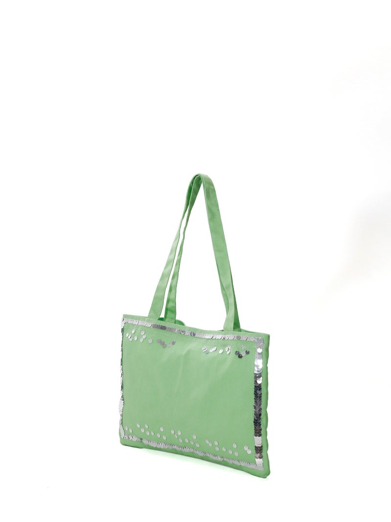 Lightweight Green Polyester Tote Bag, Daily Commute Carry Bag - Image 2