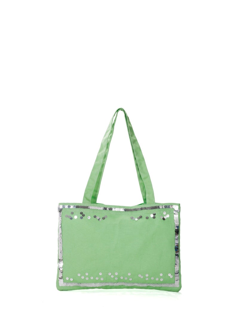Lightweight Green Polyester Tote Bag, Daily Commute Carry Bag - Image 1