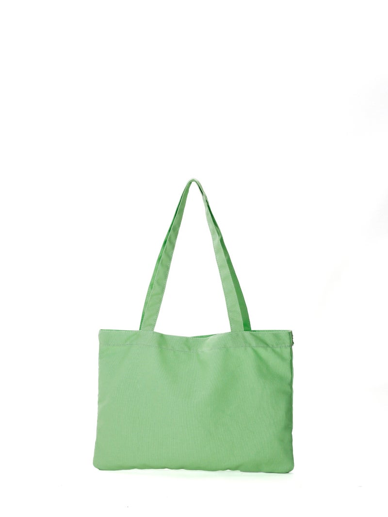 Lightweight Green Polyester Tote Bag, Daily Commute Carry Bag - Image 3