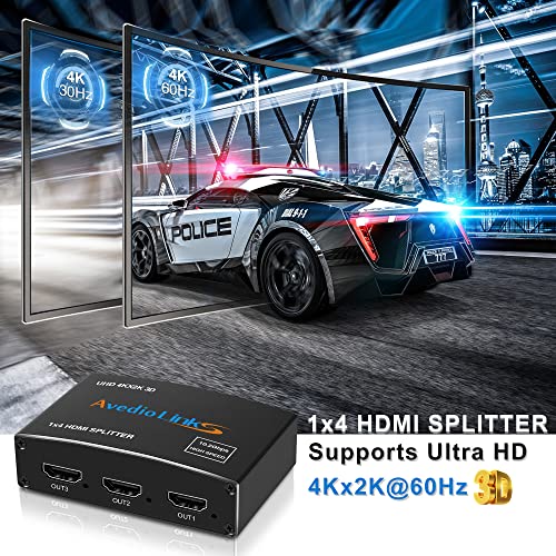 avedio Links 4K@60Hz HDMI Splitter 1 in 4 Out with 4 feet Hdmi Cable, 1x4 HDMI Splitter Duplicate/Mirror Screen, 4 Way Splitters Support Full HD 1080P 3D, Compatible with HDTV, PS5, Projector - Image 2