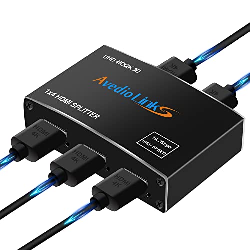 avedio Links 4K@60Hz HDMI Splitter 1 in 4 Out with 4 feet Hdmi Cable, 1x4 HDMI Splitter Duplicate/Mirror Screen, 4 Way Splitters Support Full HD 1080P 3D, Compatible with HDTV, PS5, Projector - Image 1