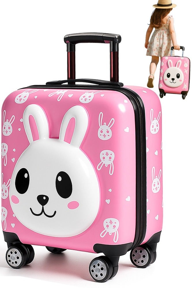 VUCATIN حقيبة سفر للأطفال، حقيبة سفر خفيفة الوزن بعجلات عالمية، حقيبة سفر صلبة بقفل رقمي، مناسبة للأولاد والبنات (أرنب) - Image 1