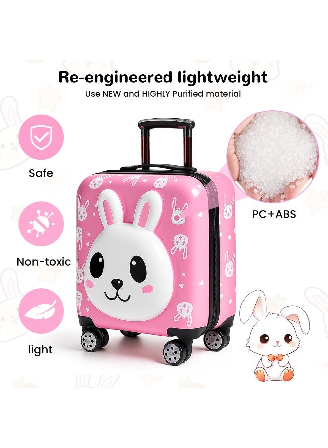 VUCATIN حقيبة سفر للأطفال، حقيبة سفر خفيفة الوزن بعجلات عالمية، حقيبة سفر صلبة بقفل رقمي، مناسبة للأولاد والبنات (أرنب) - Image 2