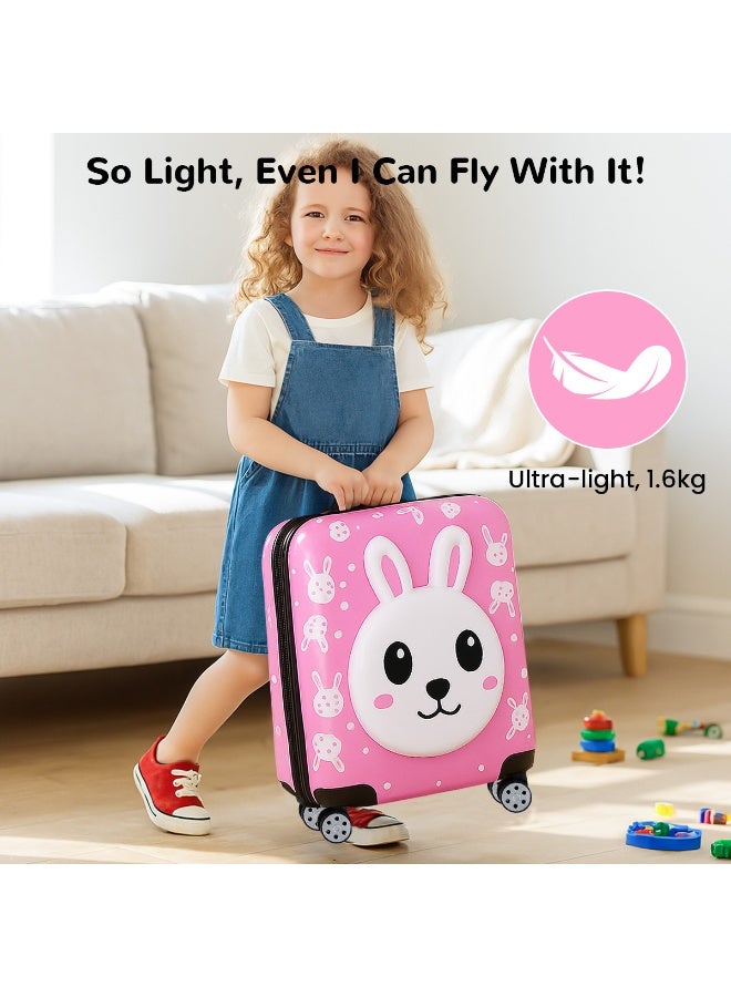 VUCATIN حقيبة سفر للأطفال، حقيبة سفر خفيفة الوزن بعجلات عالمية، حقيبة سفر صلبة بقفل رقمي، مناسبة للأولاد والبنات (أرنب) - Image 4