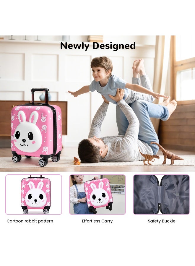 VUCATIN حقيبة سفر للأطفال، حقيبة سفر خفيفة الوزن بعجلات عالمية، حقيبة سفر صلبة بقفل رقمي، مناسبة للأولاد والبنات (أرنب) - Image 3