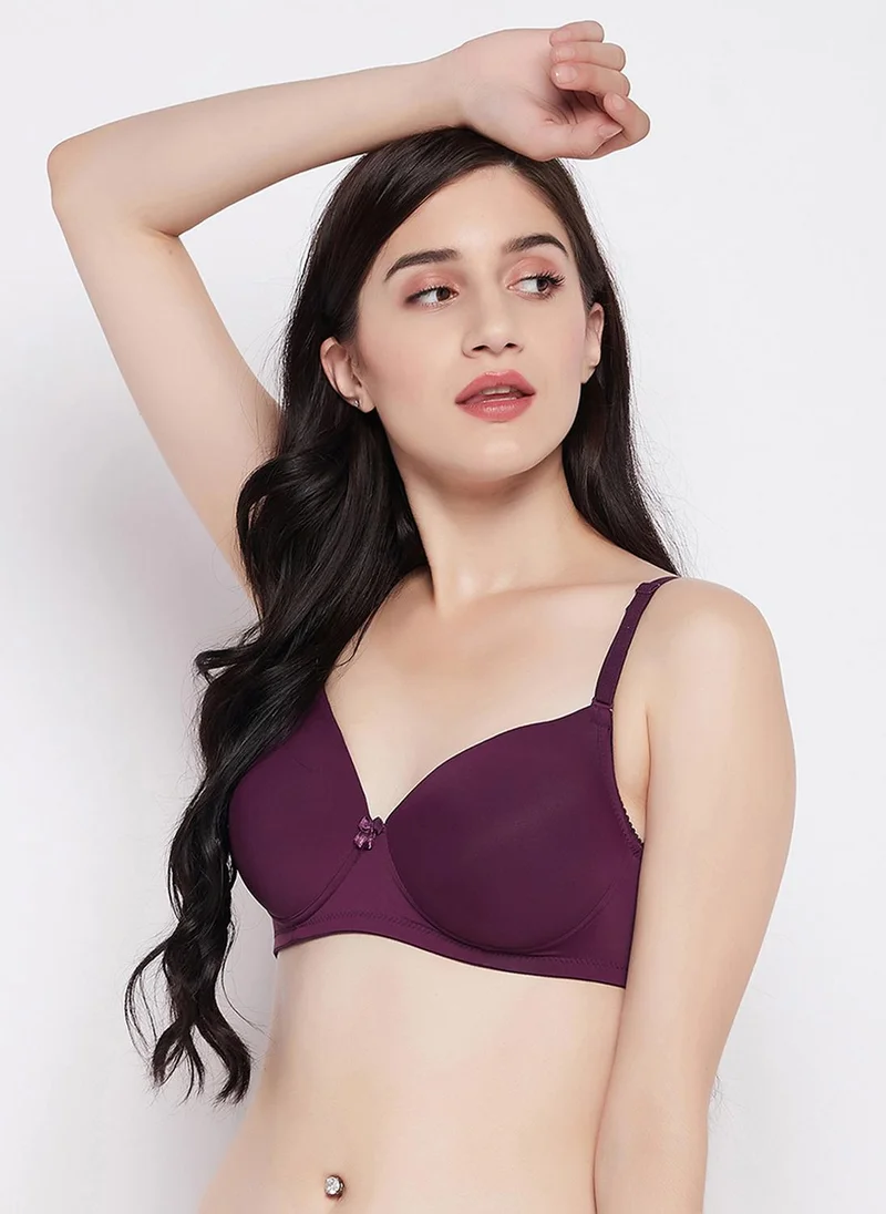 كلوفيا Clovia Padded Non-Wired Full Coverage Multiway T-shirt Bra in Plum Colour