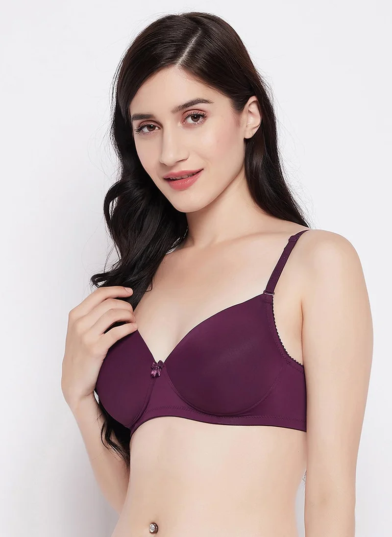 Clovia Clovia Padded Non-Wired Full Coverage Multiway T-shirt Bra in Plum Colour