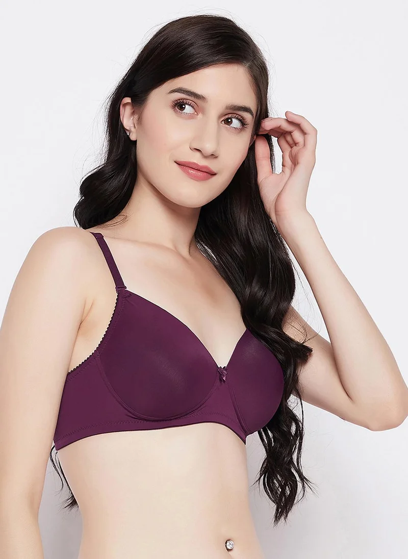 Clovia Clovia Padded Non-Wired Full Coverage Multiway T-shirt Bra in Plum Colour