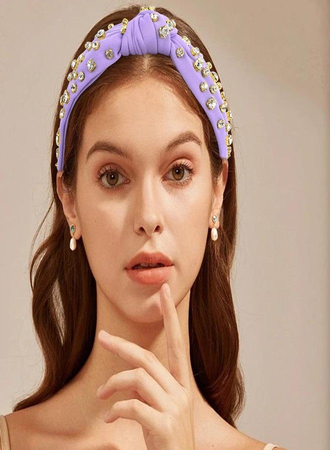 امكامي طوق رأس مرصع بأحجار الراين الأرجوانية من AMCAMI، طوق رأس لطيف للنساء والفتيات، طوق رأس مزين بالخرز على شكل عقدة المعلمة، طوق رأس أنيق مرصع بالجواهر، إكسسوارات شعر للنساء والفتيات - Image 3