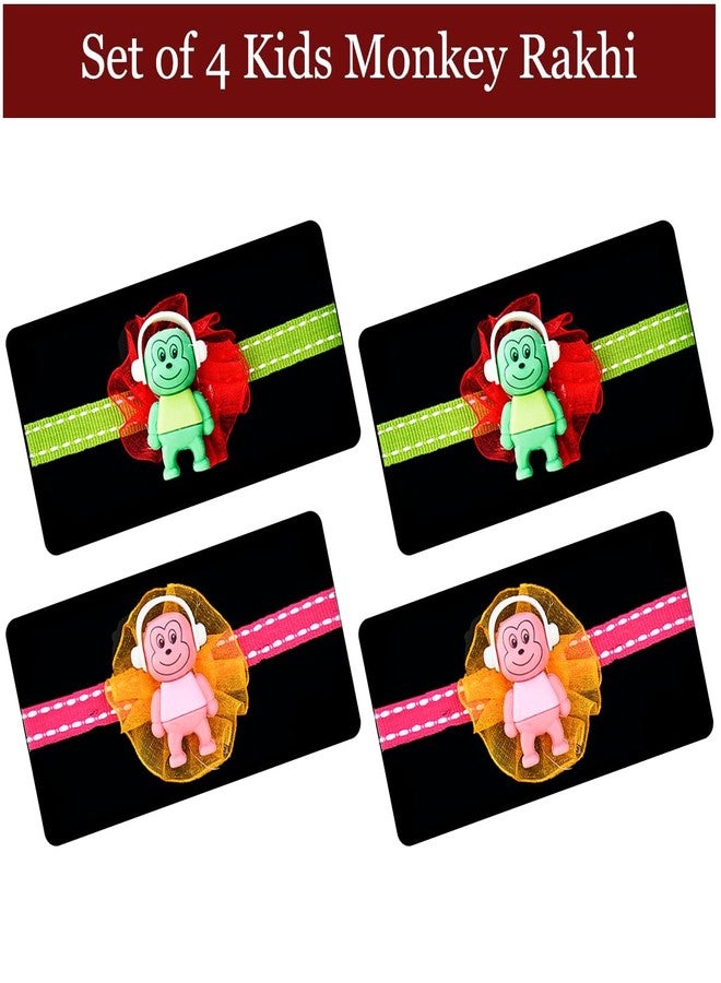 Saugat Traders Rakhi for Kids Set of 4/Cartoon Rakhi set for Kids - Monkey Rakhi for Kids - Boy and Girl - with Roli Chawal and Chopra - Image 2