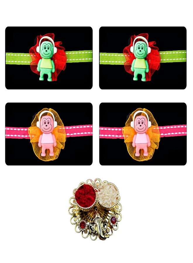 Saugat Traders Rakhi for Kids Set of 4/Cartoon Rakhi set for Kids - Monkey Rakhi for Kids - Boy and Girl - with Roli Chawal and Chopra - Image 1