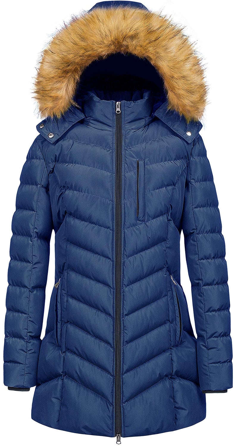 CREATMO US Women's Padded Thicken Warm Winter Coat Long Durable Quilted Jacket Navy M - Image 1
