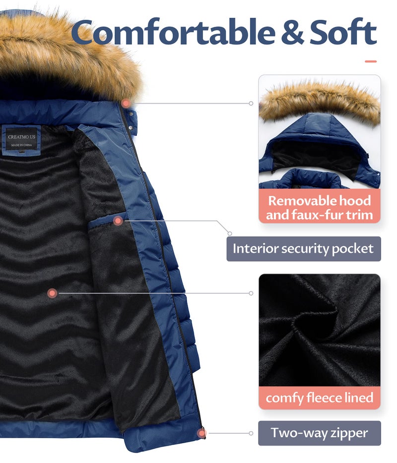 CREATMO US Women's Padded Thicken Warm Winter Coat Long Durable Quilted Jacket Navy M - Image 3