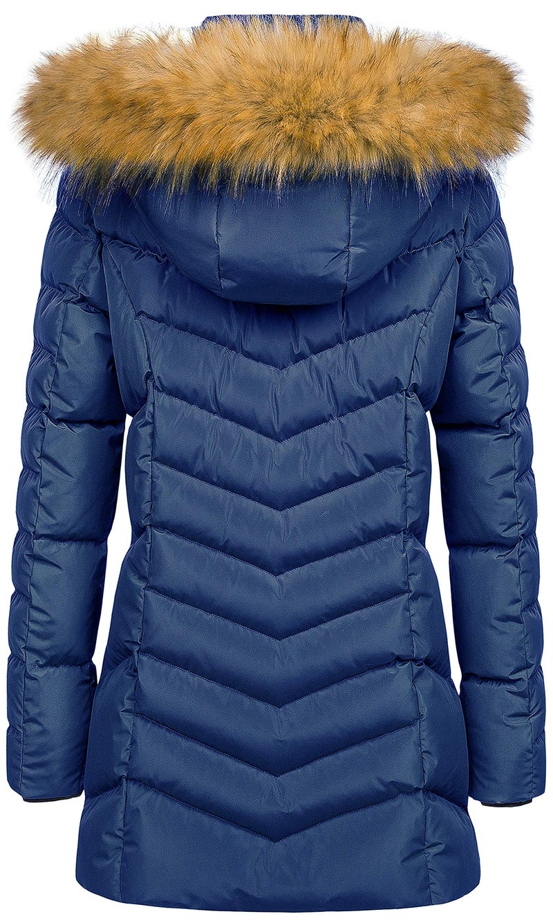 CREATMO US Women's Padded Thicken Warm Winter Coat Long Durable Quilted Jacket Navy M - Image 2