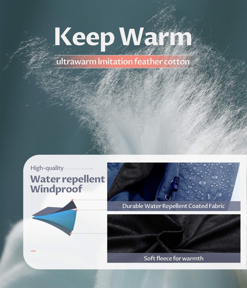 CREATMO US Women's Padded Thicken Warm Winter Coat Long Durable Quilted Jacket Navy M - Image 5