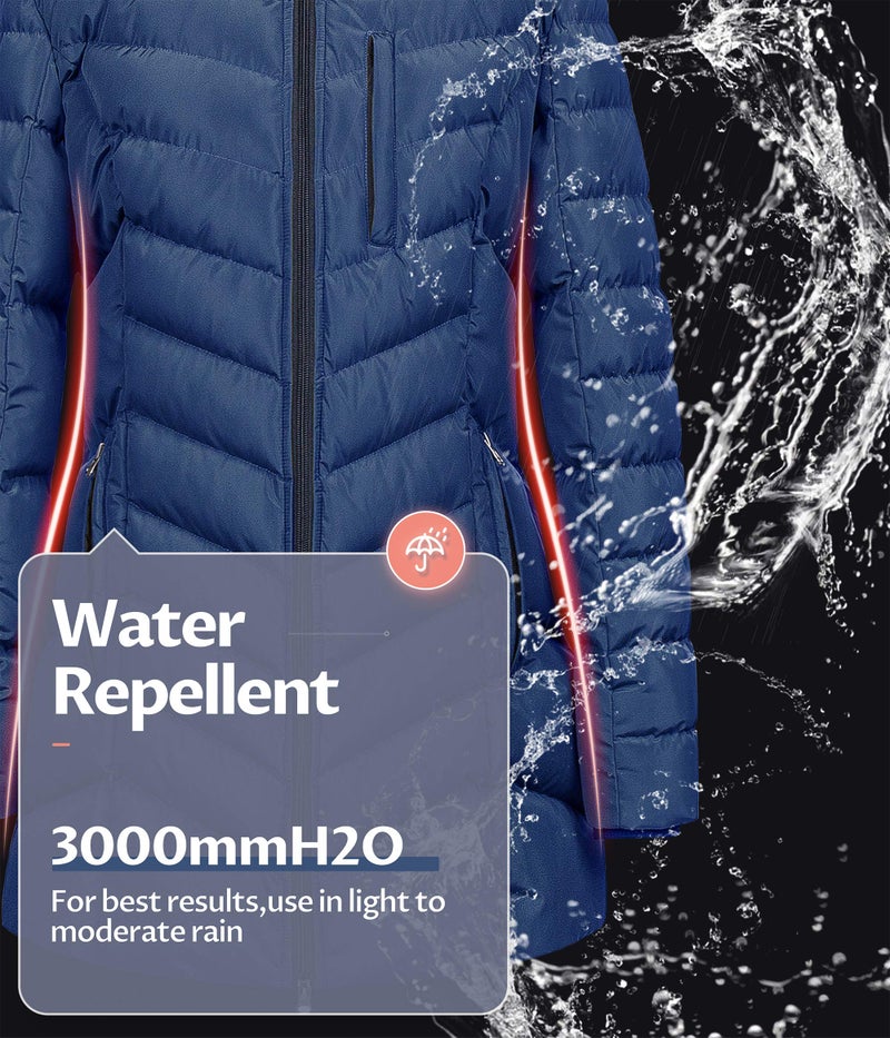 CREATMO US Women's Padded Thicken Warm Winter Coat Long Durable Quilted Jacket Navy M - Image 4