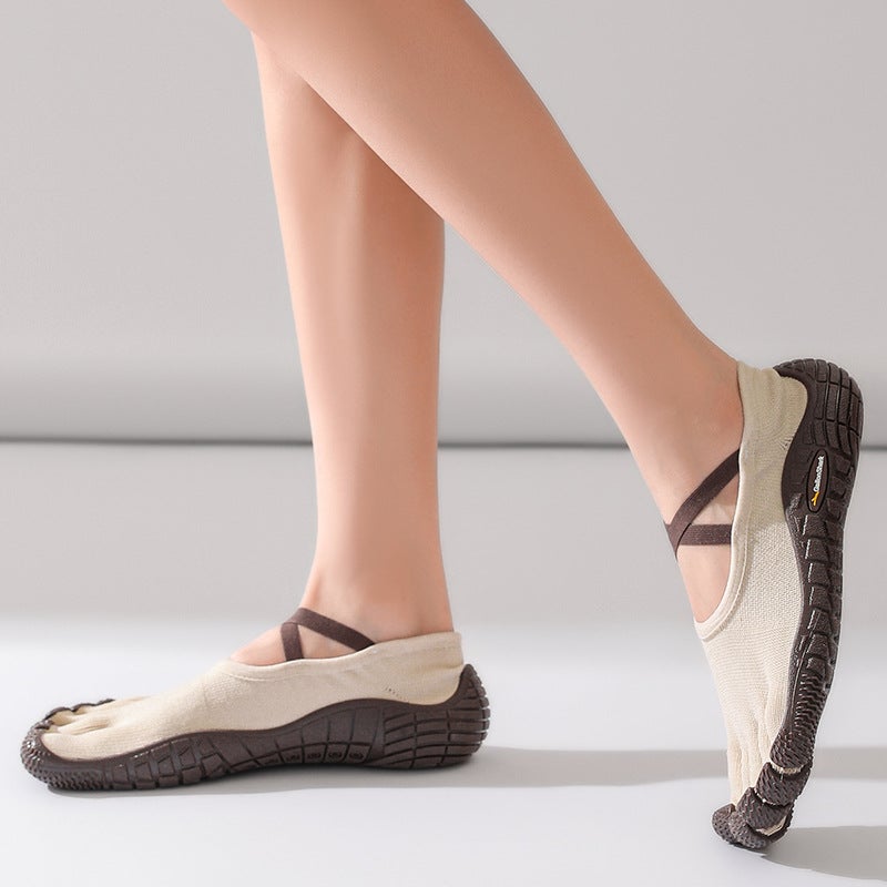 Generic Goren Shark Indoor Quiet Fitness Shoes Non-slip Soft Bottom Yoga Shoes Dancing Exercise Breathable Light and comfortable Training Five-finger Shoes Khaka Milan [X lace five finger shoes]] 