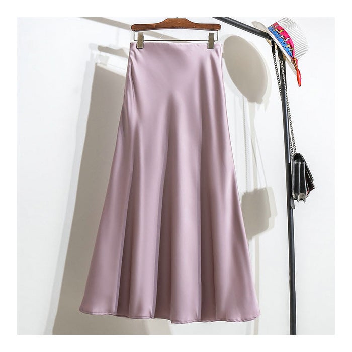 2024 cross-border foreign trade spring and autumn hot new high-end temperament champagne color A- line skirt womens overskirt long skirt light purple