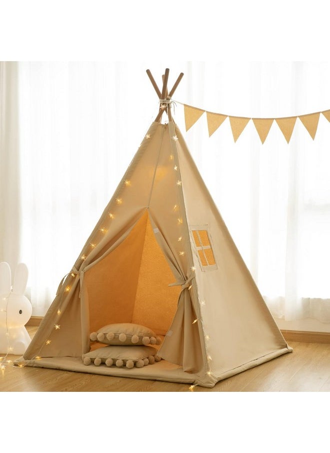 Rongfa Teepee Tent For Kids-Portable Children Play Tent Indoor Outdoor (Apricot With Mat)  - Image 1