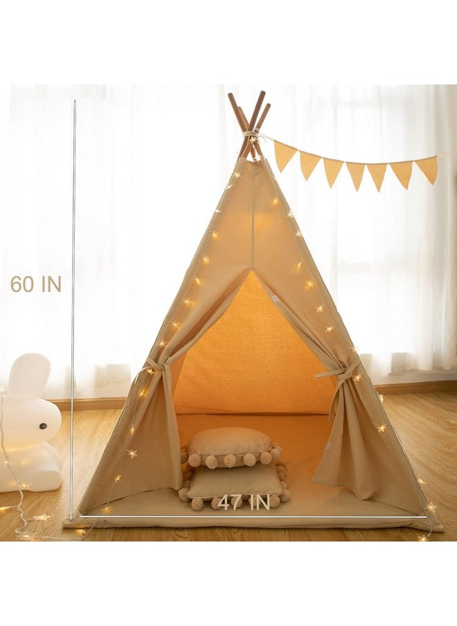 Rongfa Teepee Tent For Kids-Portable Children Play Tent Indoor Outdoor (Apricot With Mat)  - Image 2