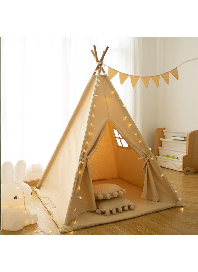 Rongfa Teepee Tent For Kids-Portable Children Play Tent Indoor Outdoor (Apricot With Mat)  - Image 5