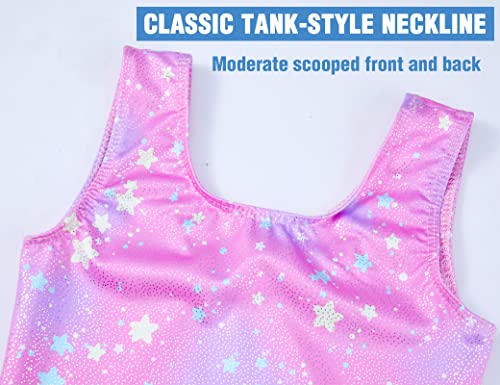 TENVDA Gymnastics Leotards for Girls 5-6 Years Old Tank Tumbling Outfit Sparkly Pink Stars Printed Durable Training Bodysuits - Image 3