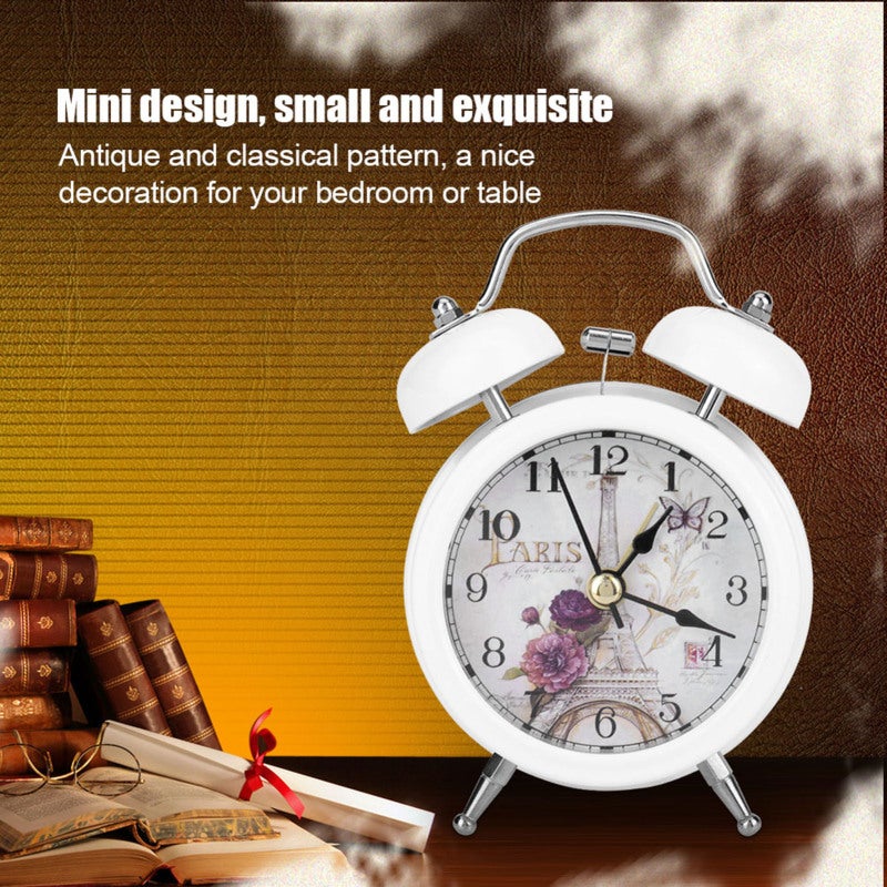 Eiffel Mini Digital Alarm Clock White Metal Silent Alarm Clock With Light - Antique Bedside Alarm Clock for Bedroom - Image 3