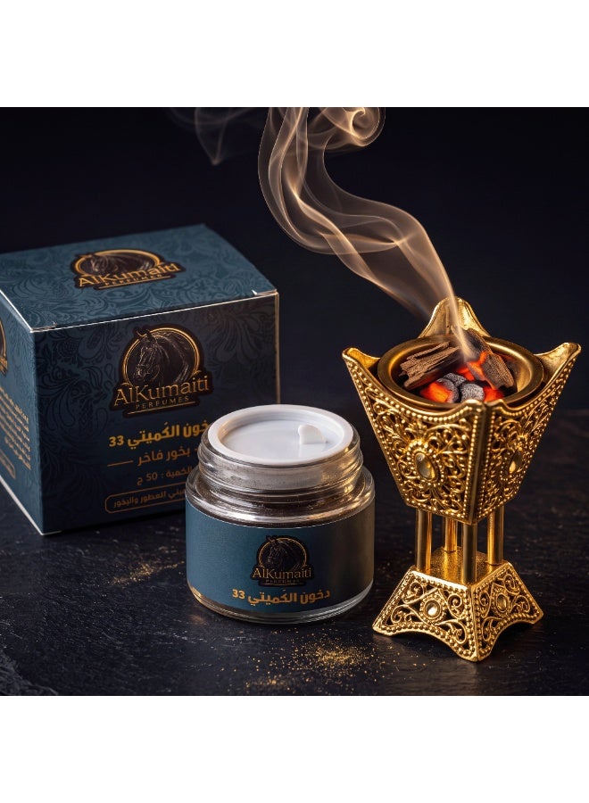Dukhoon Al Kumaiti 33 Signature Bakhoor Paste 50g with Charcoal Discs - Rich Arabic Incense for Majlis and Special Occasions, Deep Oud Amber Scent, Gift Box - Image 2