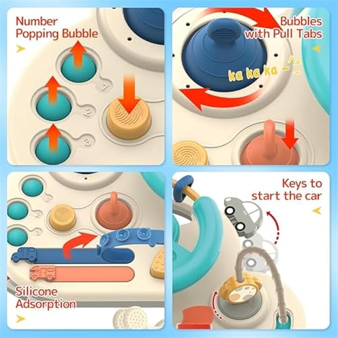 BUSY BOARD MONTESSORI TOYS FOR KIDS 1+ YEAR OLD,SENSORY TOYS FOR GIRLS KIDS AND BOY 18 MONTH+, STEERING WHEEL TOY DRIVING TOY PULL STRING TOY GIFTS FOR KIDS, EDUCATIONAL TRAVEL TODDLER TOYS - Image 4