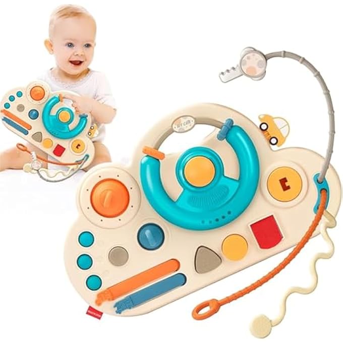 BUSY BOARD MONTESSORI TOYS FOR KIDS 1+ YEAR OLD,SENSORY TOYS FOR GIRLS KIDS AND BOY 18 MONTH+, STEERING WHEEL TOY DRIVING TOY PULL STRING TOY GIFTS FOR KIDS, EDUCATIONAL TRAVEL TODDLER TOYS - Image 2
