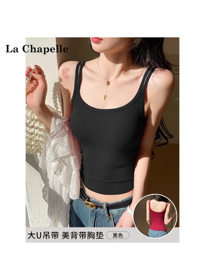 La Chapelle Padded Small Strap Tank Top Women's Innerwear  New Integrated Bra Large U Back Khaki S - Image 2