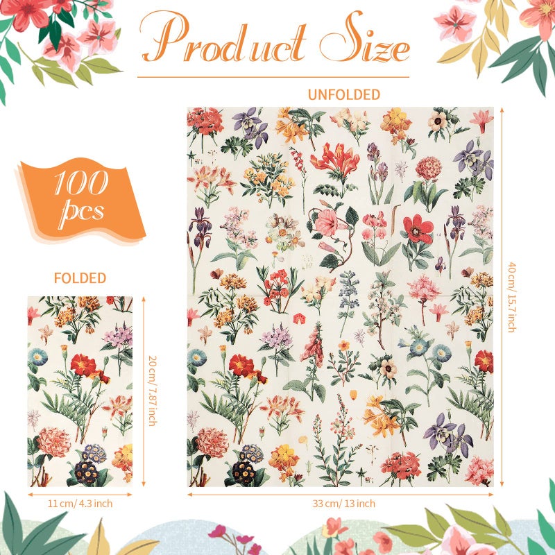 Tatuo Tatuo Floral Paper Napkins Watercolor Floral Guest Napkins Vintage Wild Flower Disposable Hand Towels Flower Decorative Paper Guest for Bathroom Wedding Birthday Party (200 Pieces 4.3 x 7.9 Inch)  - Image 2