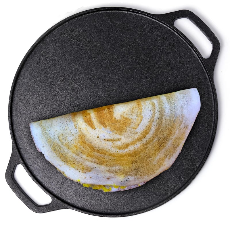 ROSTON Cast Iron Tawa Dosa | Cookware Flat Vessel Pre Seasoned | Ideal for Cooking Dosa Chapati Pizza Roti Thava(Thava Kallu Kitchen Accessories) - Image 1