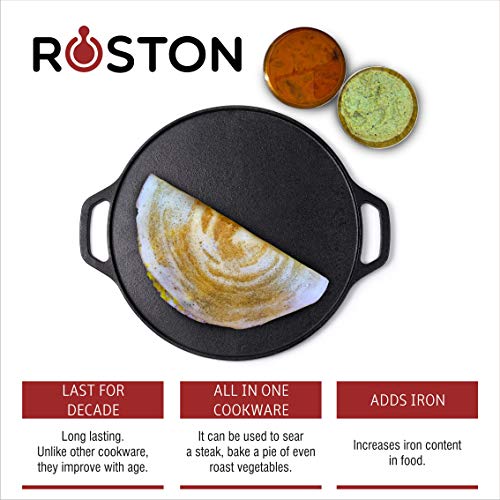 ROSTON Cast Iron Tawa Dosa | Cookware Flat Vessel Pre Seasoned | Ideal for Cooking Dosa Chapati Pizza Roti Thava(Thava Kallu Kitchen Accessories) - Image 5