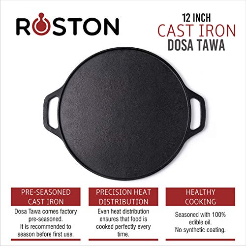 ROSTON Cast Iron Tawa Dosa | Cookware Flat Vessel Pre Seasoned | Ideal for Cooking Dosa Chapati Pizza Roti Thava(Thava Kallu Kitchen Accessories) - Image 4