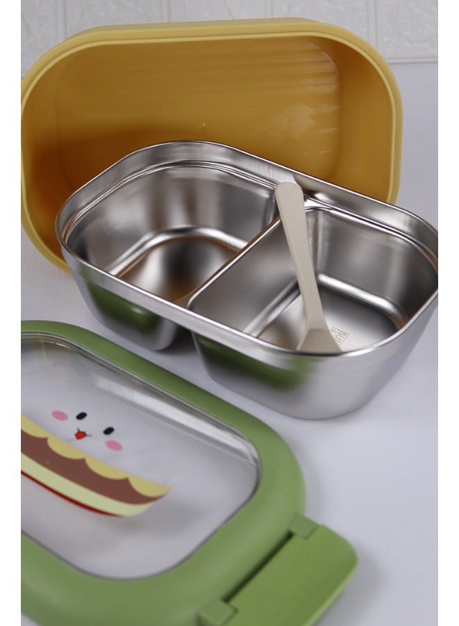 توشيونيكس صندوق غداء من الفولاذ المقاوم للصدأ مكون من حجرتين مع ملعقة، وغطاء كرتوني، وتصميم مانع للتسرب، وصينية قابلة للإزالة، وخالي من مادة BPA - سعة 1 لتر، للمدرسة والمكتب والسفر - Image 3