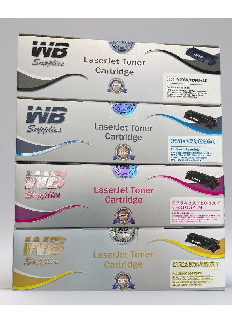 WB HP Toner 203A Full Set For Color Laserjet CF540 CF541 CF542 CF543 Pro MFP M281fdw -MFP M280nw -MFP M281fdn -MFP M281cdw Black, Cyan, Yellow, Magenta + FREE A4 PAPER 500 SHEET ROCCO - Image 1