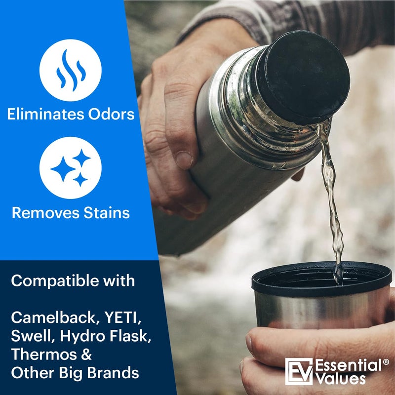 Essential Values Water Bottle Cleaning Tablets & Reservoir Bladder Cleaner Tabs (24 Tablets) | Remove Stains & Odors. Compatible with Hydration Bladders, Hydroflask, Camelbak, YETI, Thermos - Made in USA - Image 2