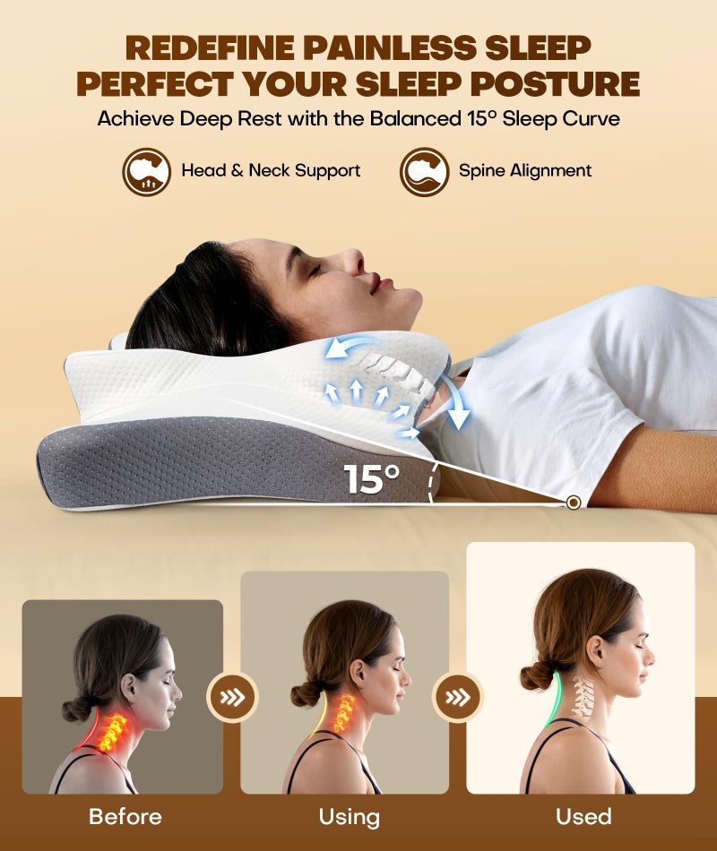 Cozyplayer True Cooling Cervical Neck Pillow for Pain Relief, Ergonomic Side Sleeper Pillow for Neck Support, Odorless Orthopedic Contour Memory Foam Pillows, Bed Pillow for Back Stomach Sleeper - Image 2