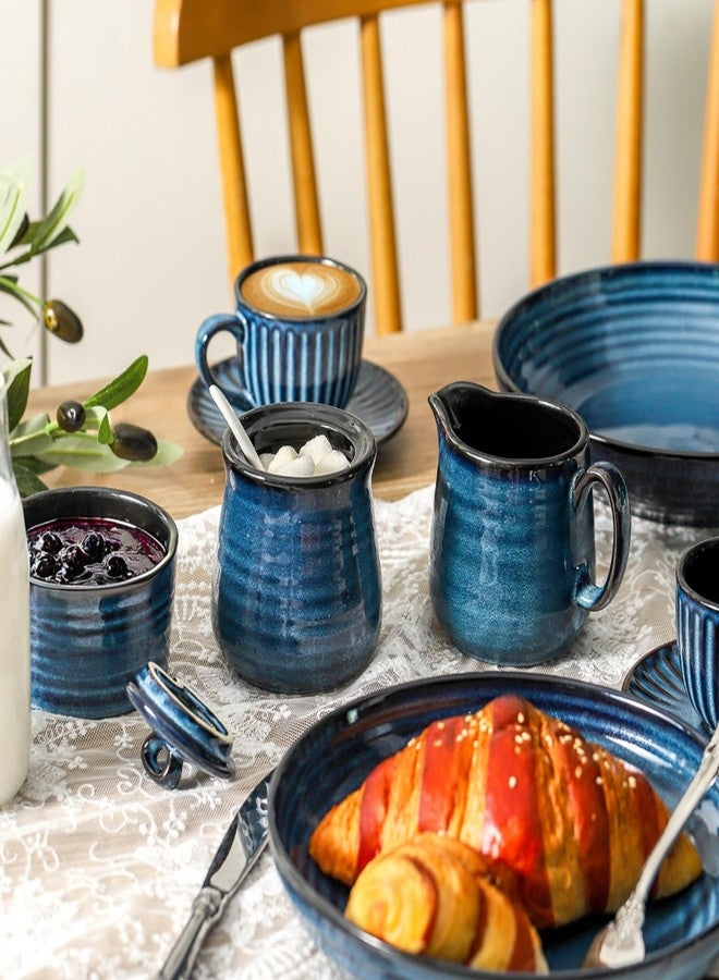 Tikooere Ceramic Sugar and Creamer Container Set of 3,10 Ounce Cream Pitcher,11 Ounce Sugar Bowl with Lid and Spoon,Farmhouse Coffee Bar Accessories Set for Serving,Microwave & Dishwasher Safe,Blue - Image 5