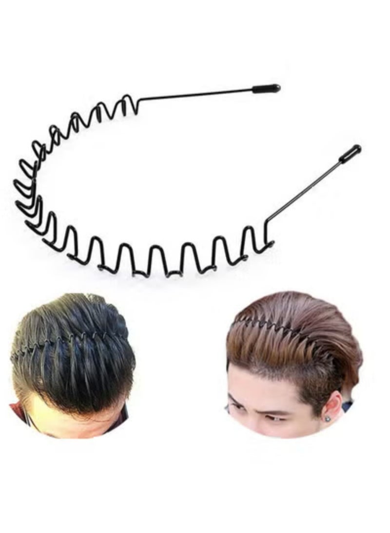 Metal Hair Bands for Men Women's Headbands, Unisex Black Wavy Spring Sports Headband for Men's Hair Band Hoop Clips Women Accessories Simple Elastic Non Slip Wide Headwear Bandeau Outdoors  - Image 1