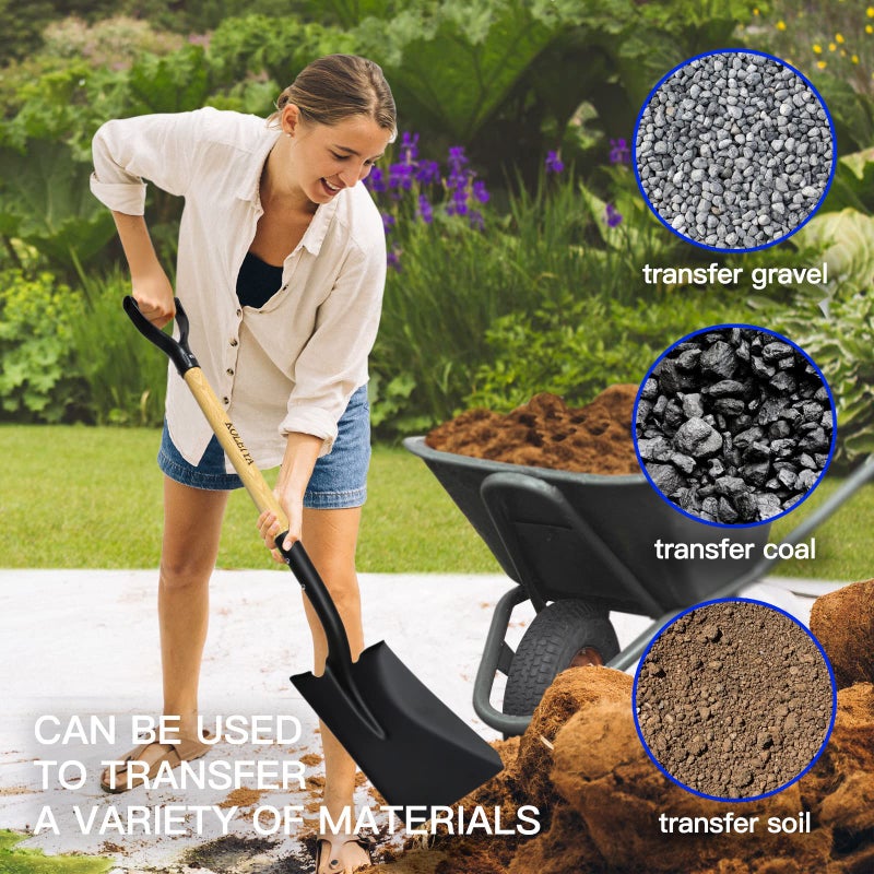 KOLEIYA Flat Shovel,Transfer Shovel with D Handel and Heavy Duty Square Head for Landscaping,Gardening,Construction,Snow Shoveling and Yard Work,41-Inch,Metal+Wooden - Image 3