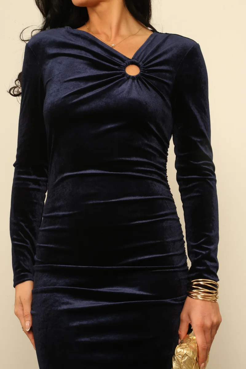 دبل سكند فستان ضيق بتفاصيل حلقة وكسرات باللون الكحلي