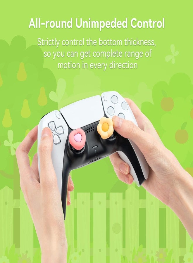 GeekShare Cute Thumb Grip Caps for PS5 Controller, Thumbsticks Cover Set Compatible with Switch Pro Controller and PS4 PS5 Controller, 4Pcs - Heart & Flower - Image 2